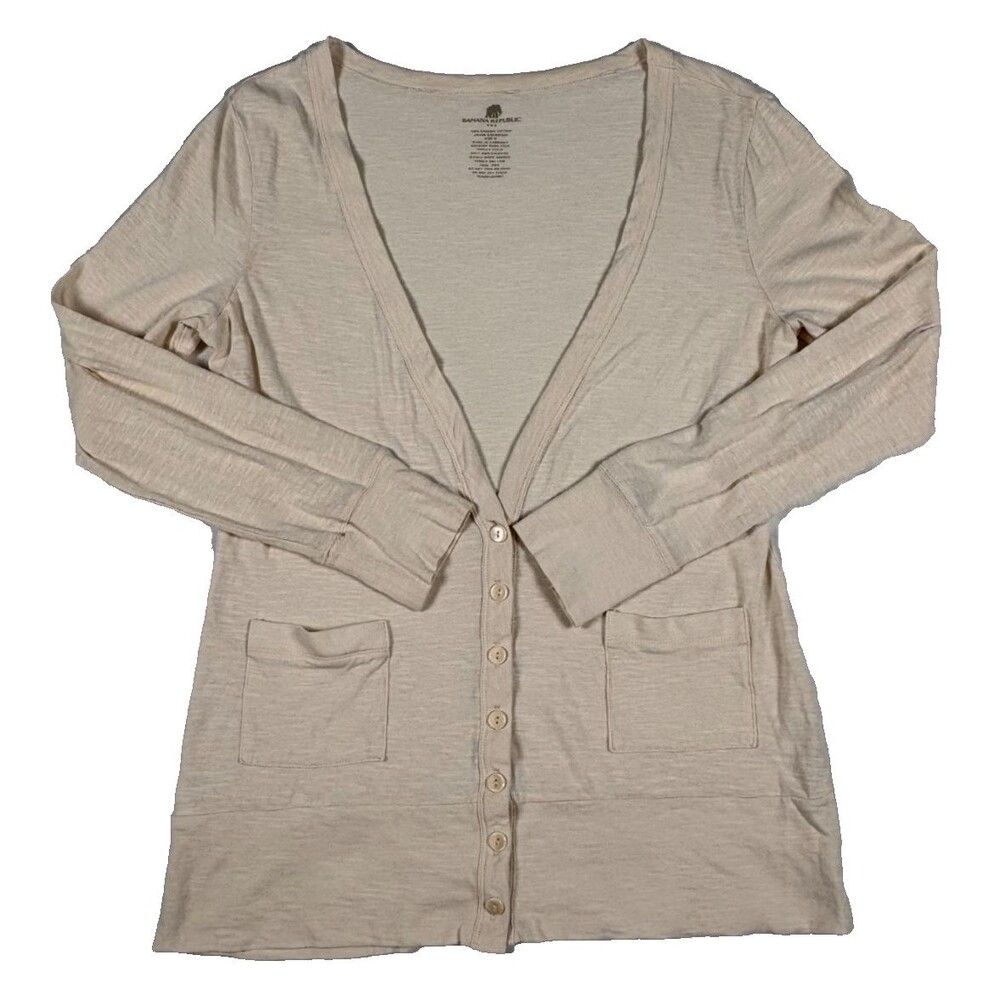 Banana Republic Womens M Organic Cotton Long Cardigan Blush Pink Button Pocket